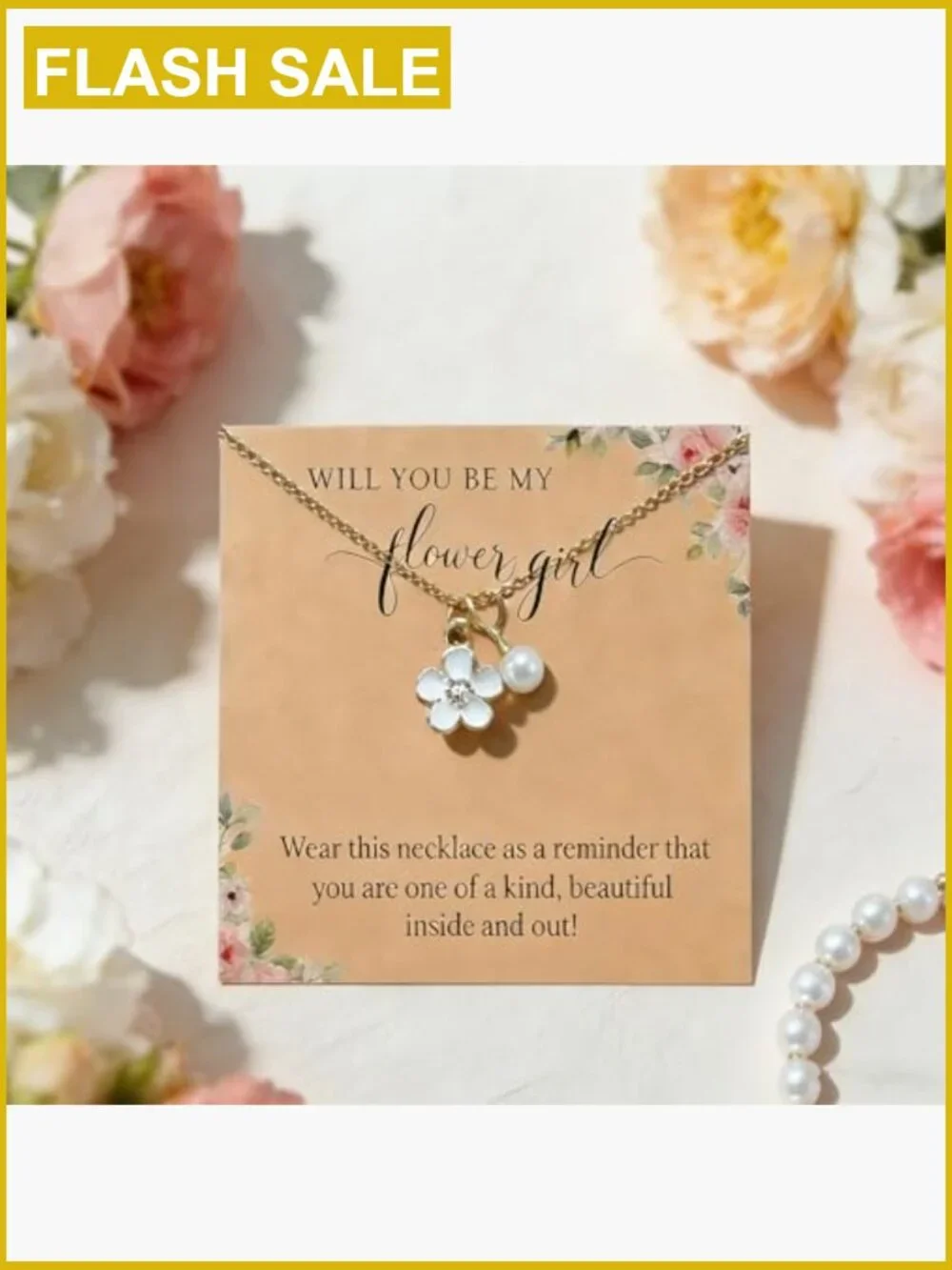 Flower Girl Proposal Gift Pearl Necklace & Bracelet Set Adjustable